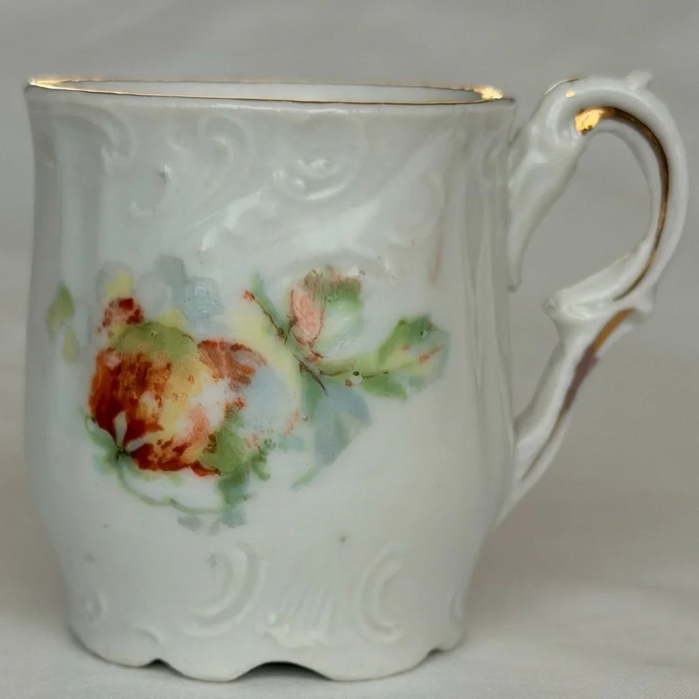 Antique Porcelain Mini Floral White & Gold Victorian Demitasse Retro Display Cup